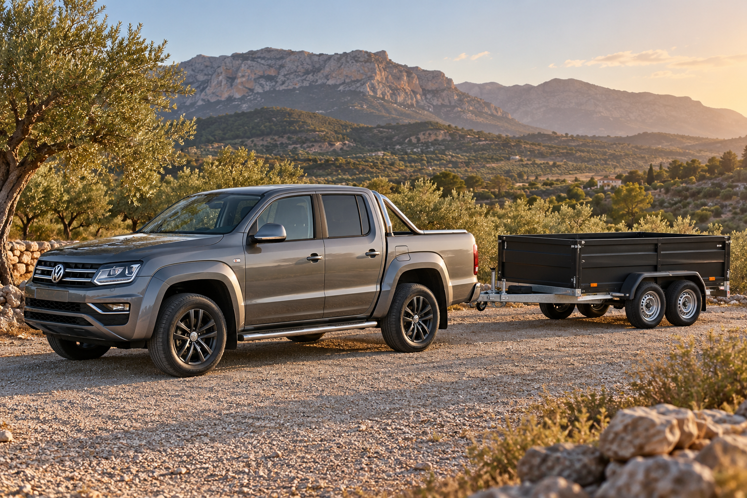 Volkswagen Amarok con remolque en un paisaje de Alicante